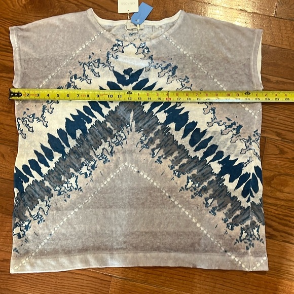 KINROSS Linen Lagenlook Blue Seagull Multi Abstract Waterfall Pullover XL/TG TOP - Picture 6 of 10